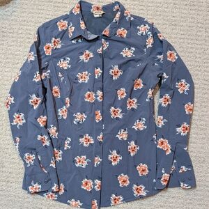 Duluth Trading Company Women Small Floral Hiking Long Sleeve Button Up Shirt